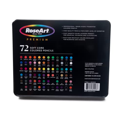 RoseArt Premium 72ct Colored Pencils for Adults – Soft Core Art Supplies for Drawing & Sketching, Adult Colors, 72 Pack