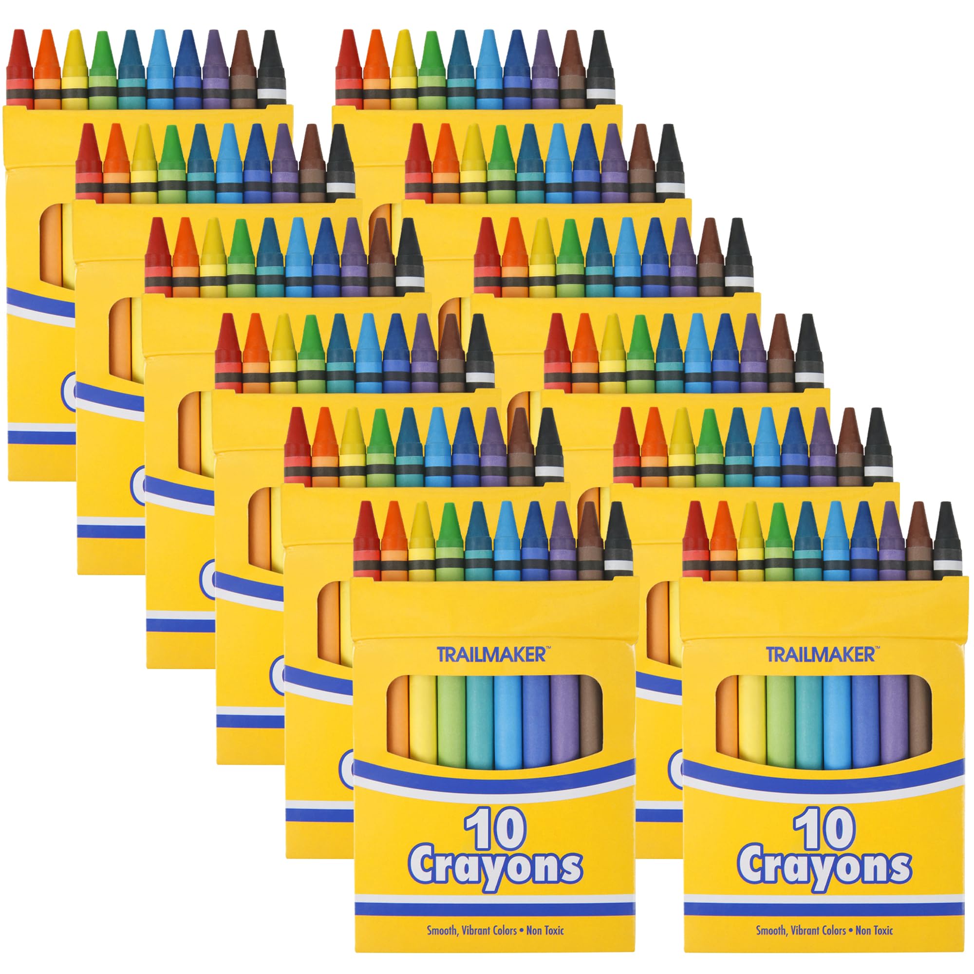 Trail Maker 12 Pack Bright Wax Crayons for Wholesale - Kids Art Supplies, School & Home Use, Large Quantity Bundle