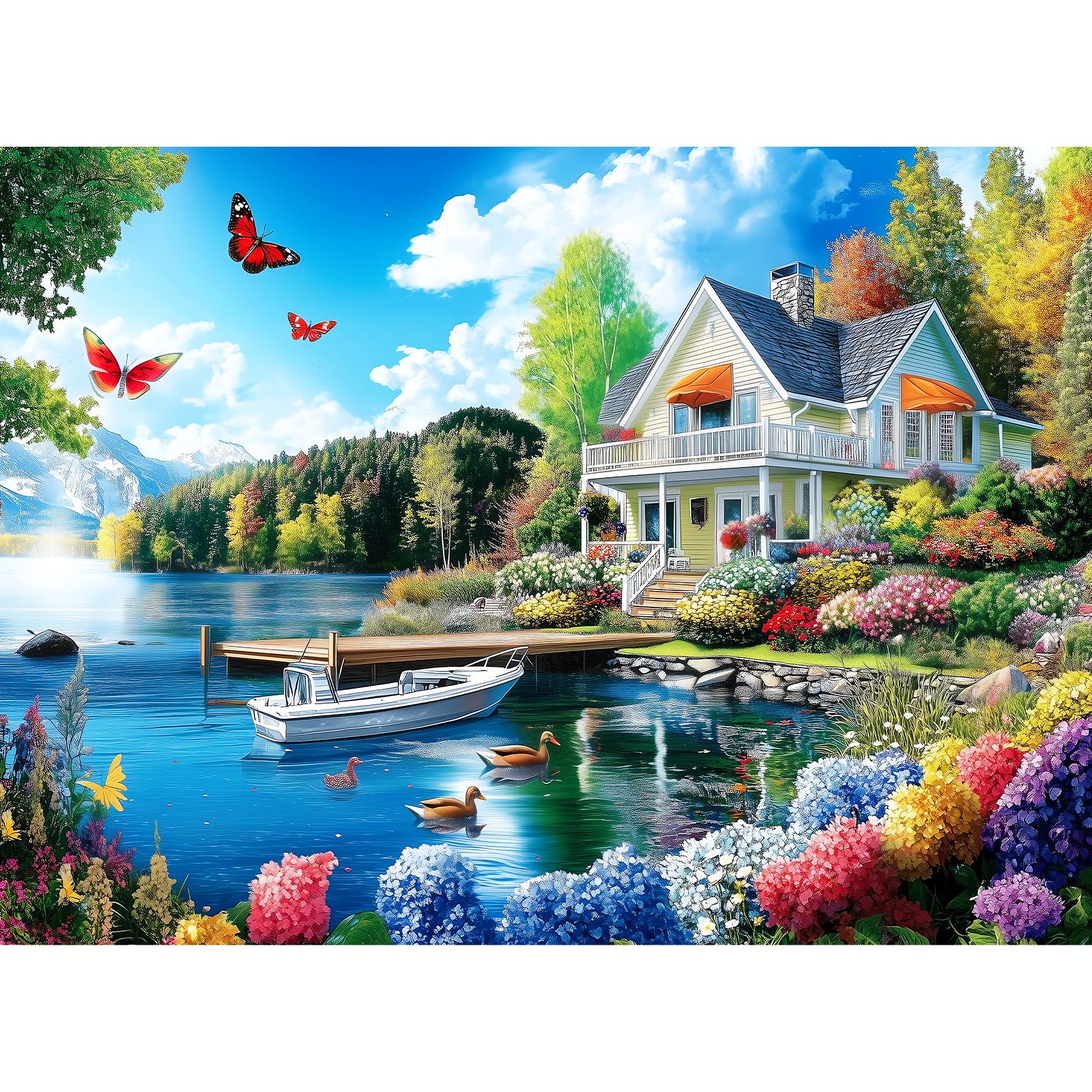 300 Pieces Lake House Jigsaw Puzzle | Sturdy & Safe for Adults and Seniors | Engaging & Educational Great Gift for Boys 