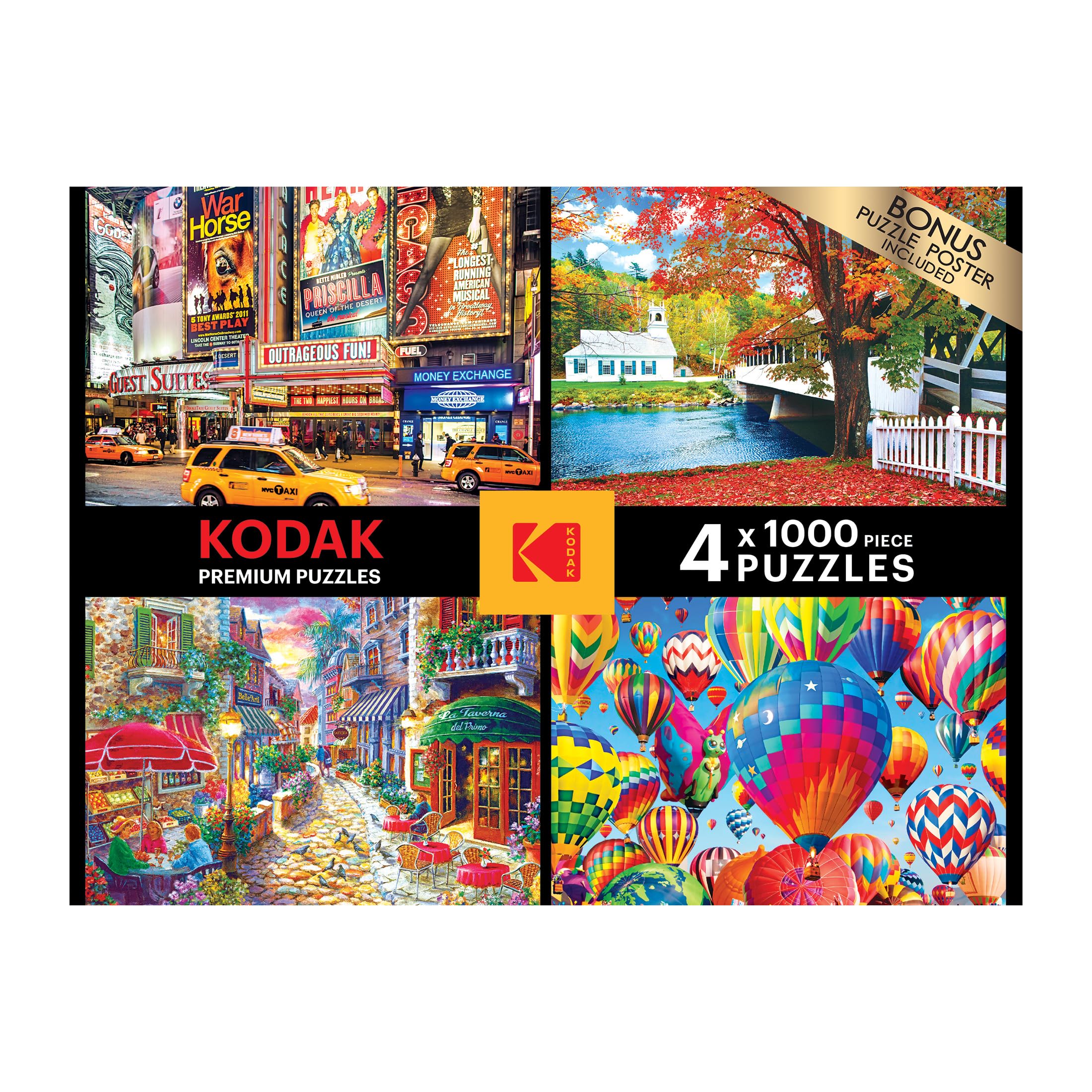 RoseArt Kodak 4 in 1 Multipack Jigsaw Puzzle - Bright Lights in NY for Adults - 4 X 1000 Piece