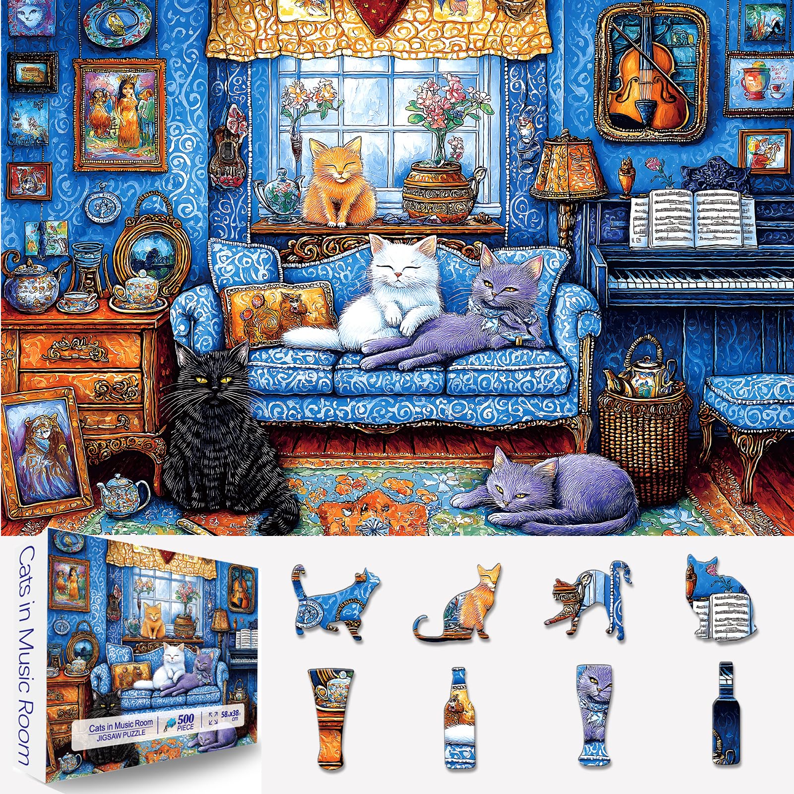 Unique Funny Cute Cats Jigsaw Puzzle for Adults, Hard Challenging Puzzle for Family Fun, 23 * 15 Inch Birthday Gift  
Di